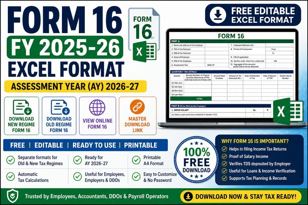 Download Form 16 Fy 2025-26 Excel (Ay 2026-27)